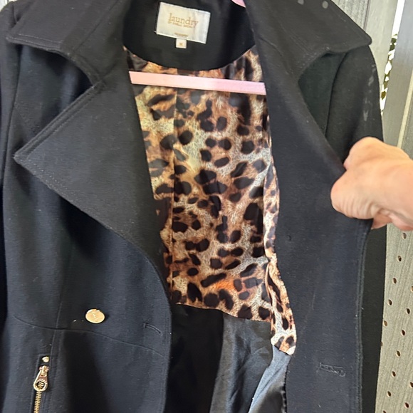 Wool Coat, Laundry By Shelli Segal Black Skirted with Gold Accents, Size M. - Picture 8 of 8
